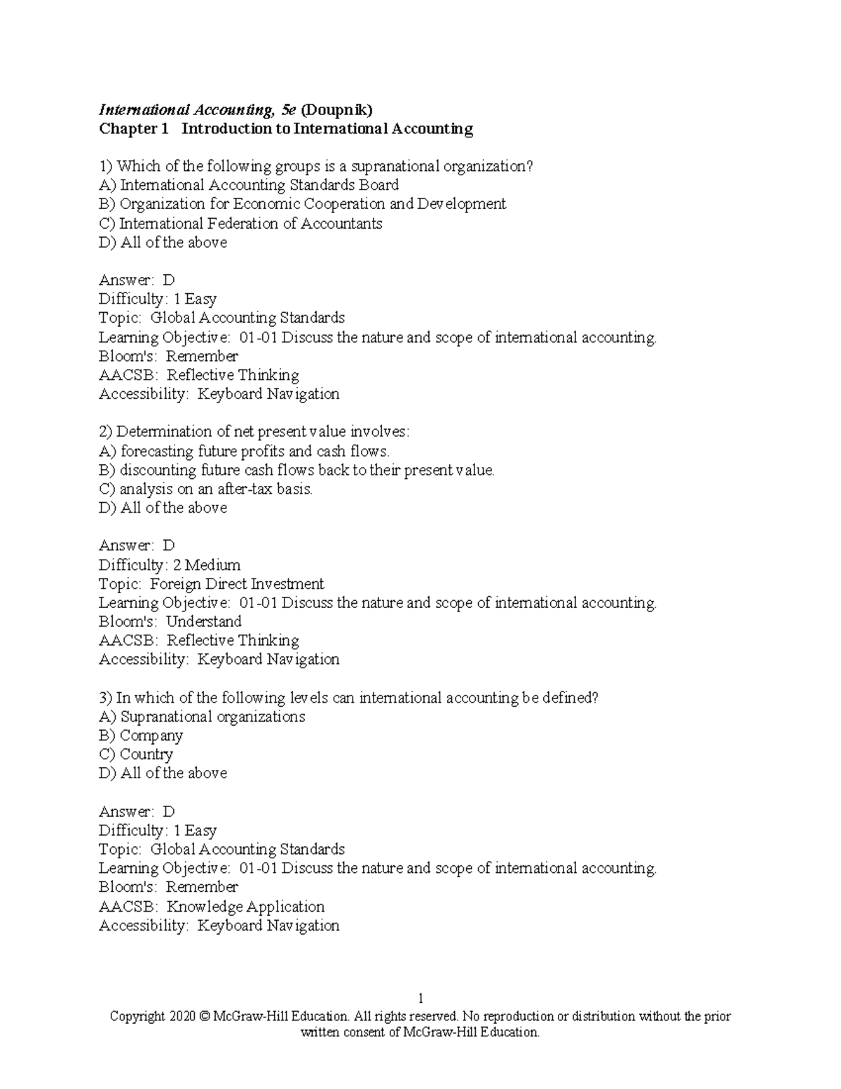 Doupnik 5e Chapter 01 TB Answer Key - International Accounting, 5e ...