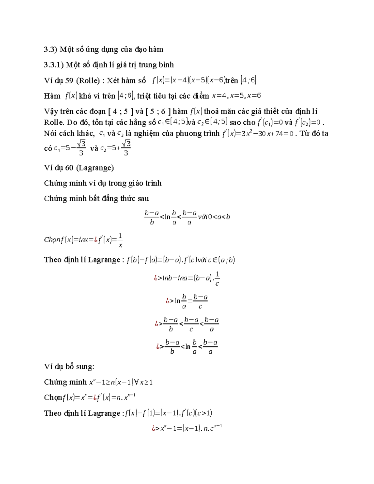 Giải tích - Ứng dụng Đạo hàm và Định lý Giá trị Trung bình (MATH 3.3 ...