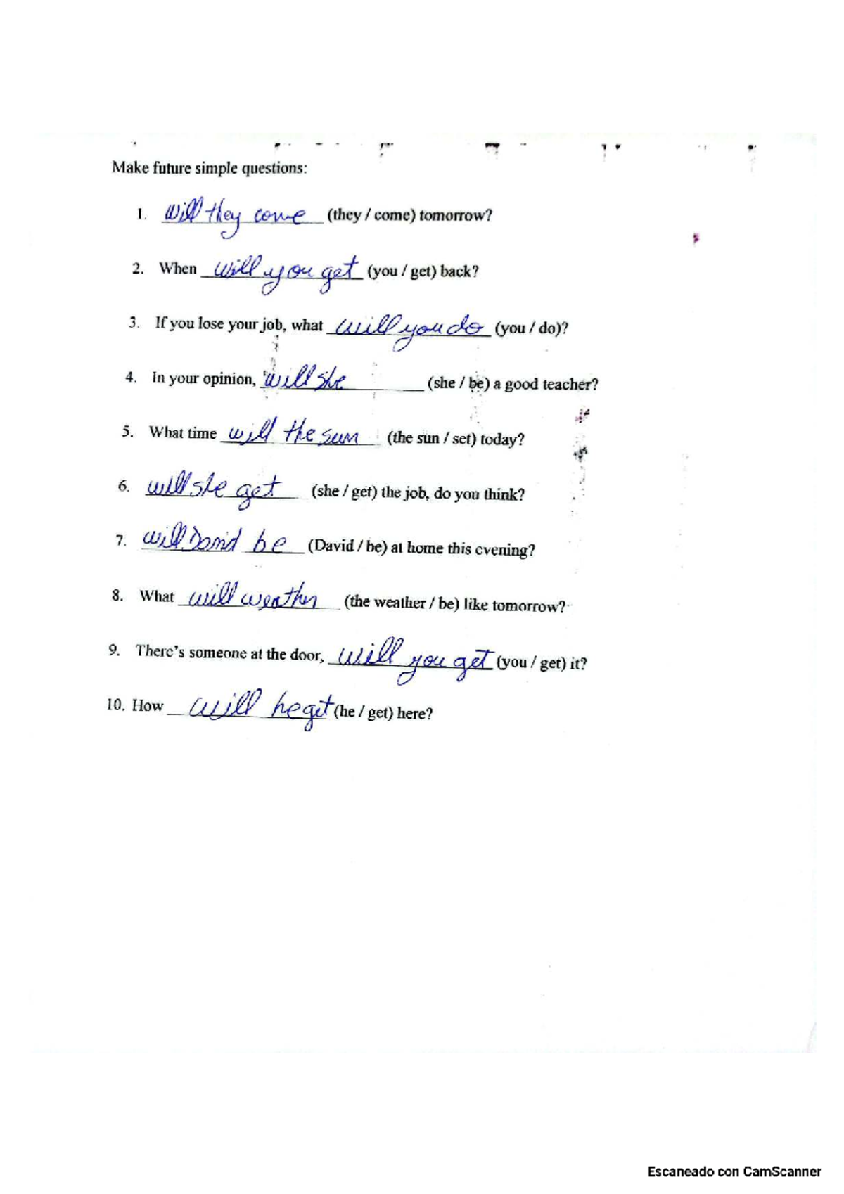 Future Simple Questions Practice: Will/What/How - ESL Exercise - Studocu