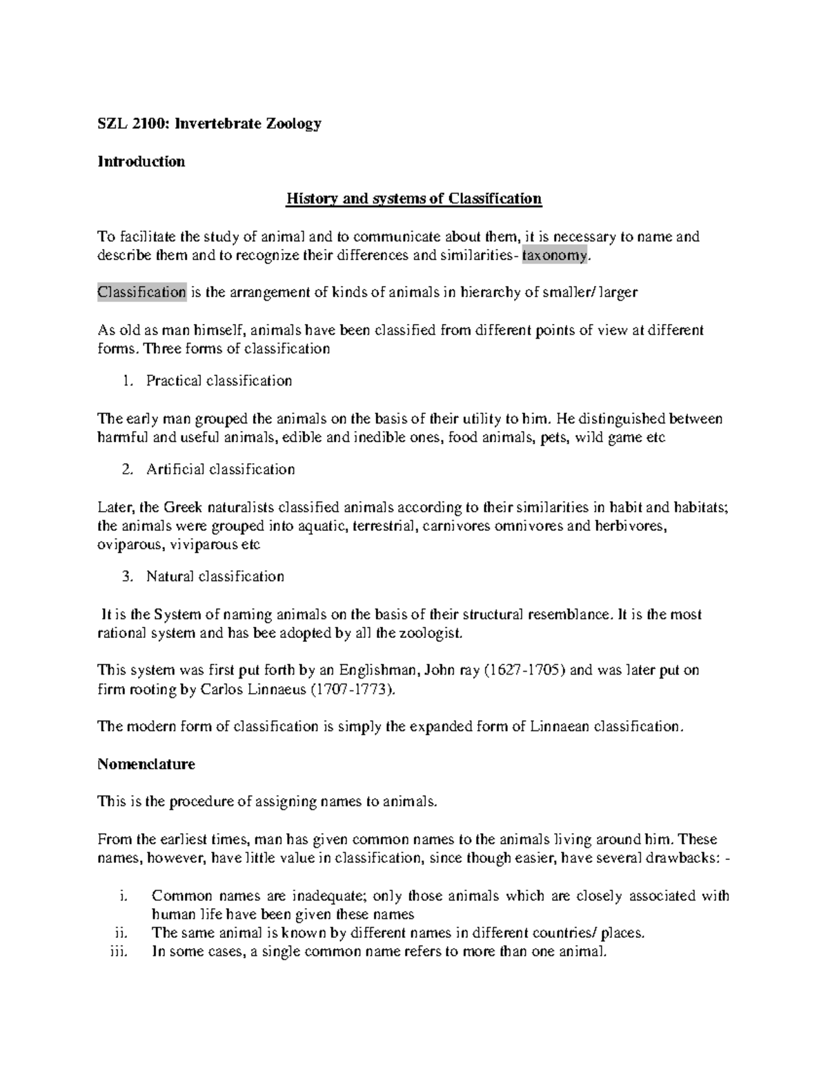 SZL 2100: Invertebrate Zoology - Introduction to Protozoa and ...