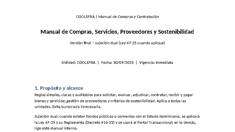 ODOLEFRA Manual de Compras y Contratación - Versión Final - Studocu