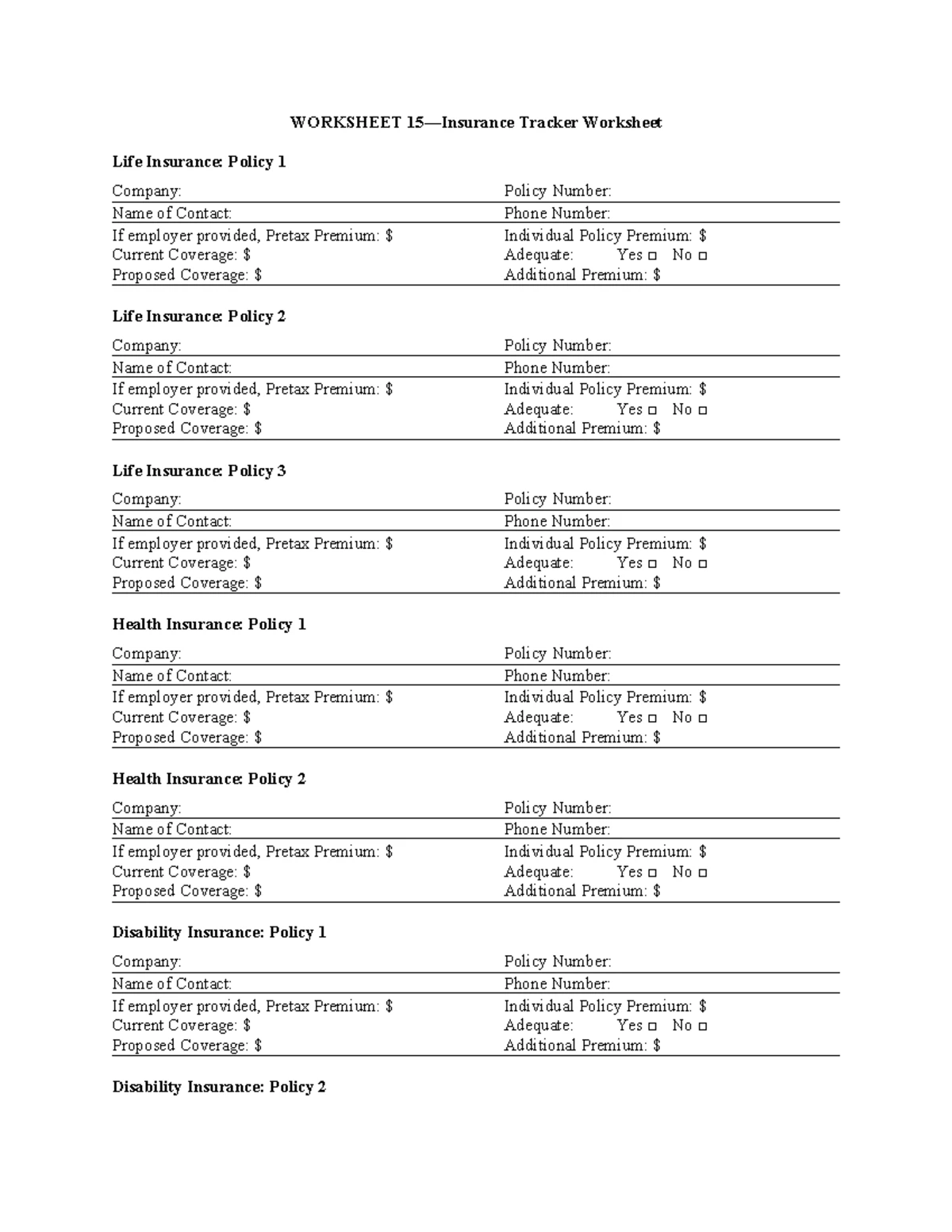 Personal Property Inventory Worksheet 21 for Insurance Documentation ...