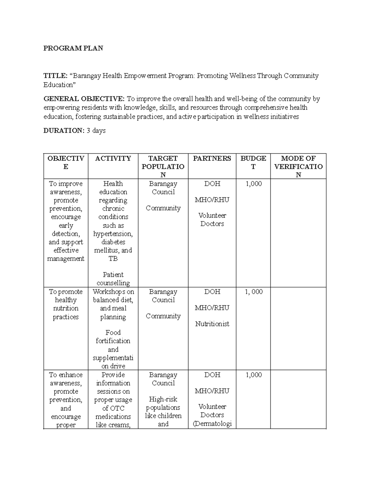 Public Health Program Plan: Barangay Health Empowerment Initiative ...