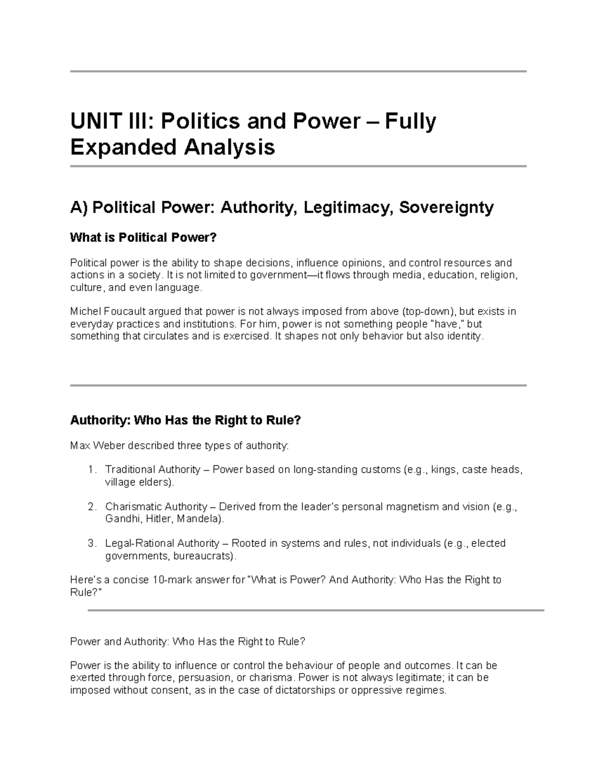Unit 3: Politics and Power - Comprehensive Analysis of Authority and ...
