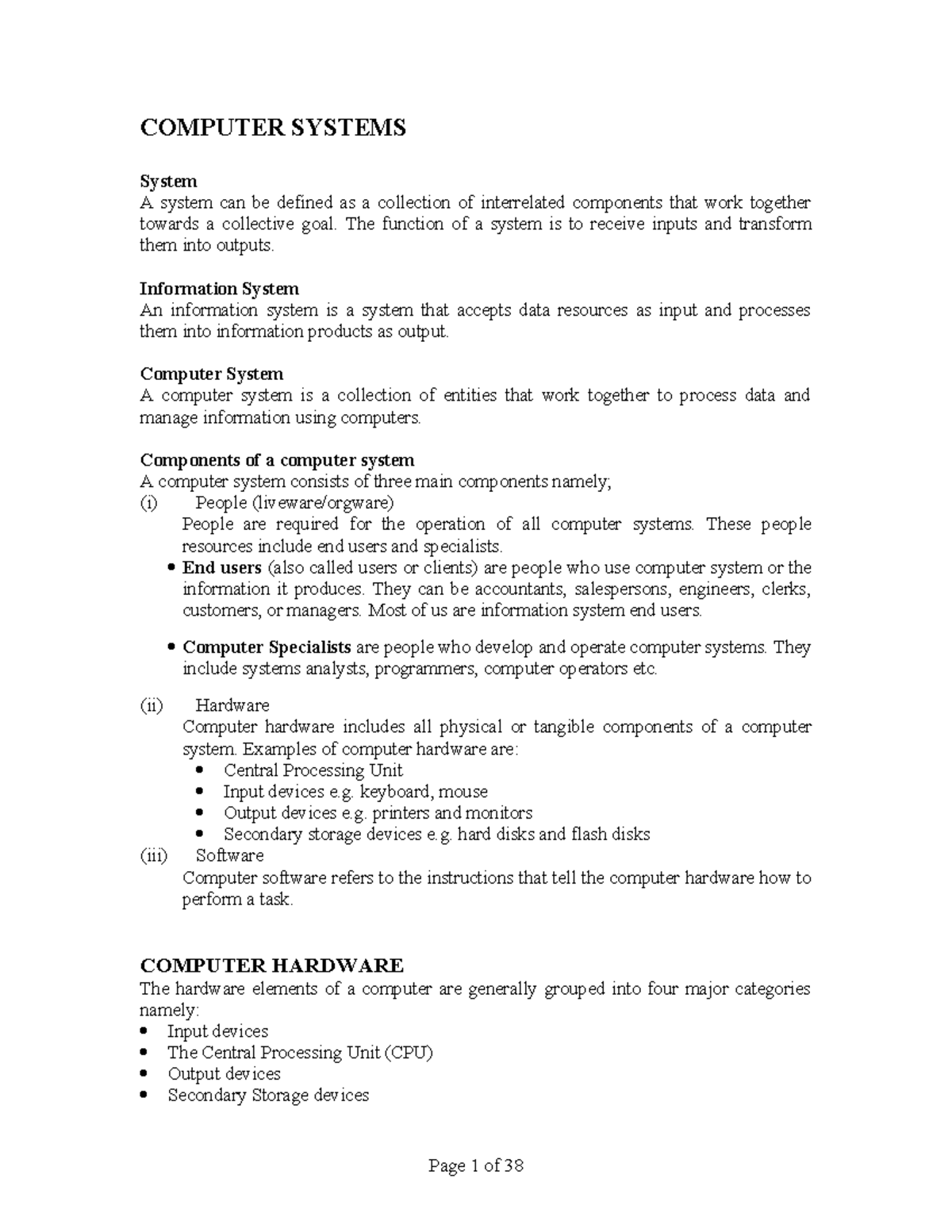 COMPUTER SYSTEMS: Overview of Components and Functions - Studocu