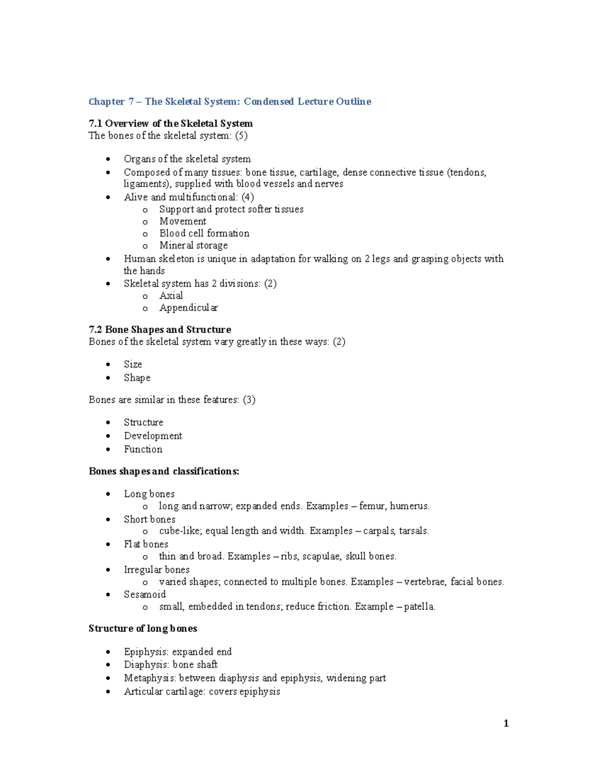 Chapter 7 – The Skeletal System: Detailed Lecture Notes for Biology ...