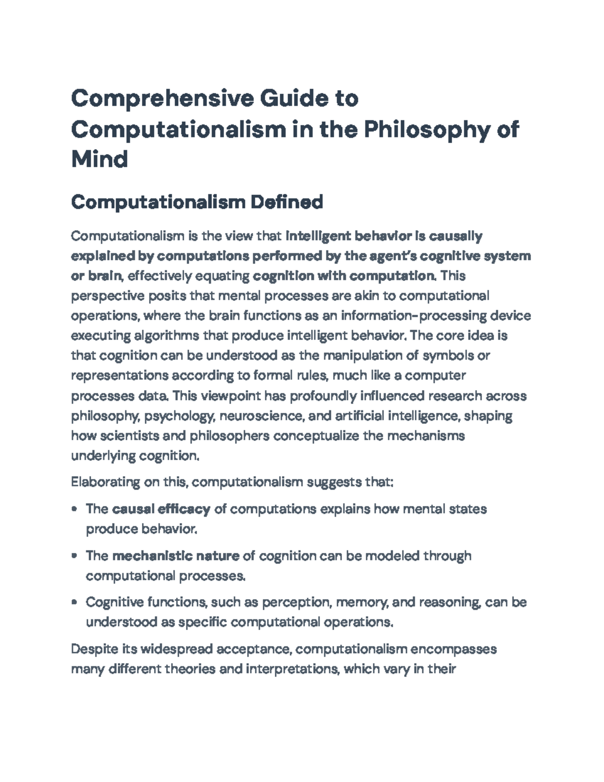 Comprehensive Overview of Computationalism in Philosophy of Mind ...