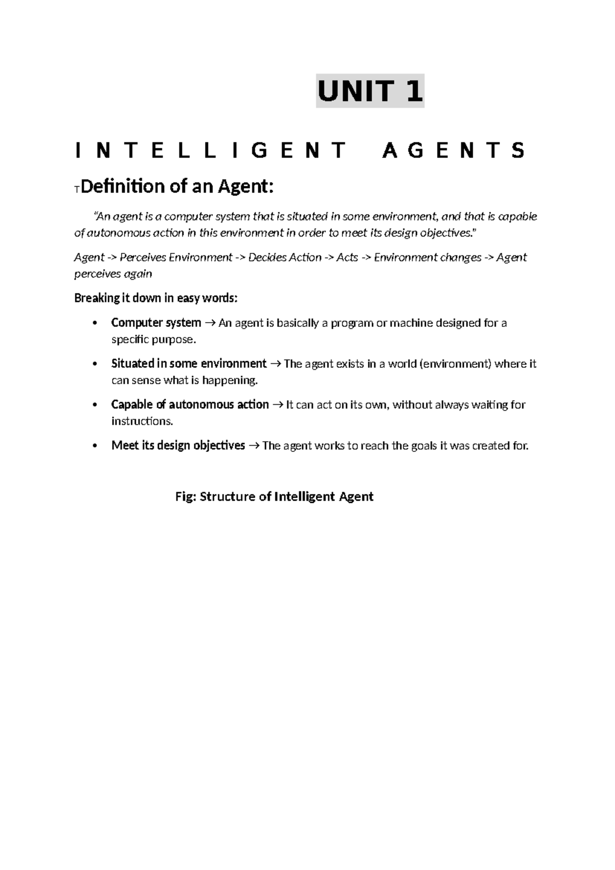 UNIT 1-MAS: Introduction to Intelligent Agents for Exam Prep - Studocu