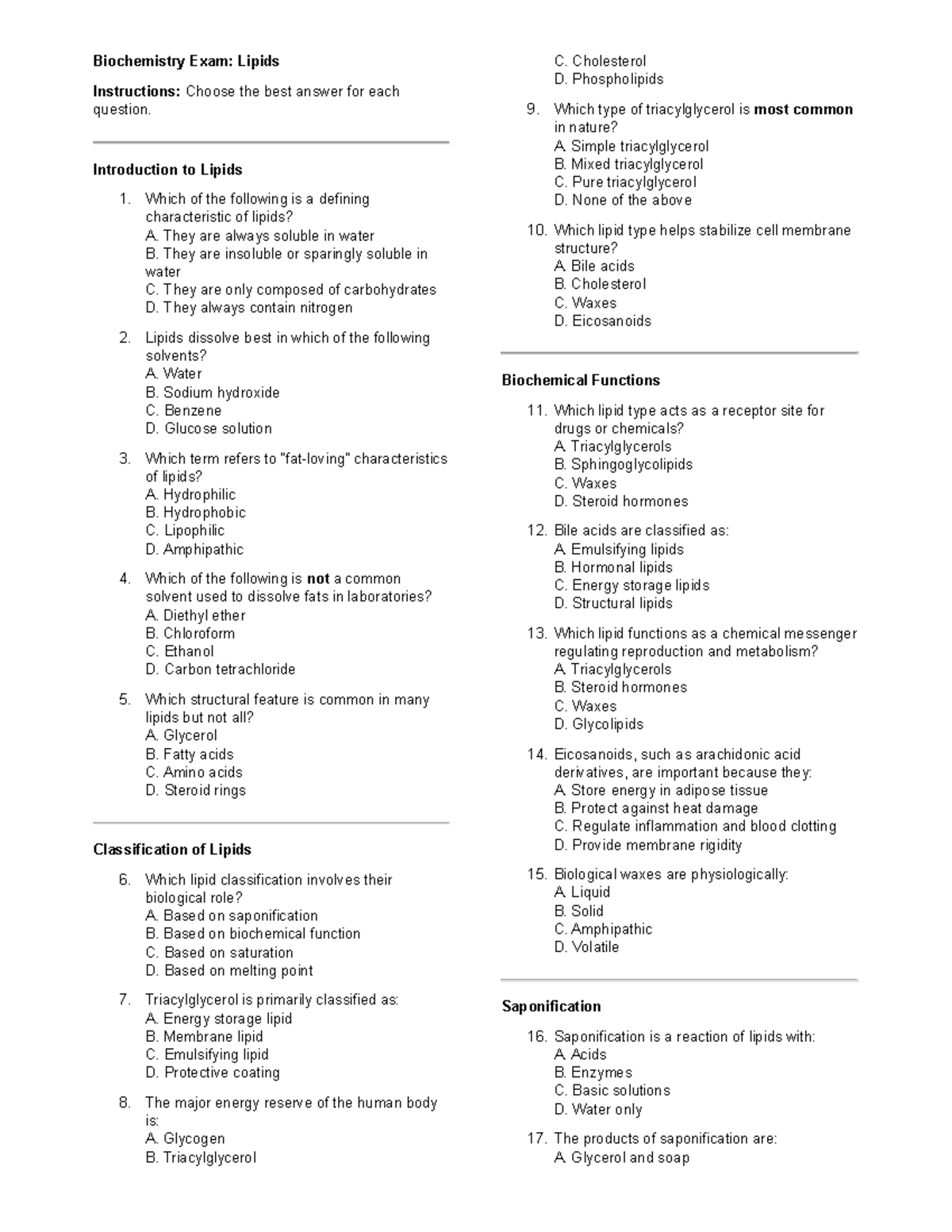 BIOCHEMISTRY MULTIPLE CHOICE QUESTIONS ON LIPIDS visual data 8