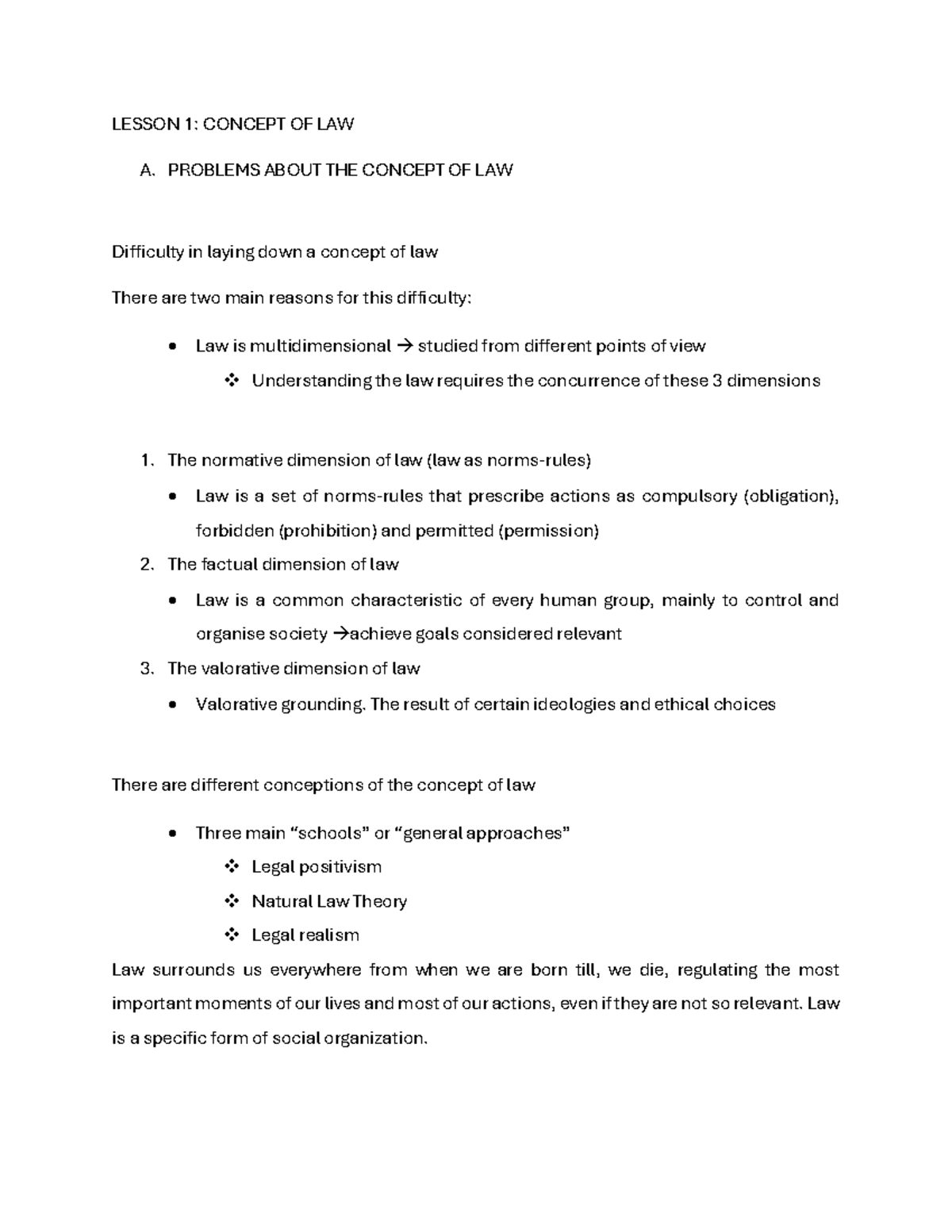 LAW 101: LESSON 1 - CONCEPT OF LAW AND ITS DIMENSIONS - Studocu