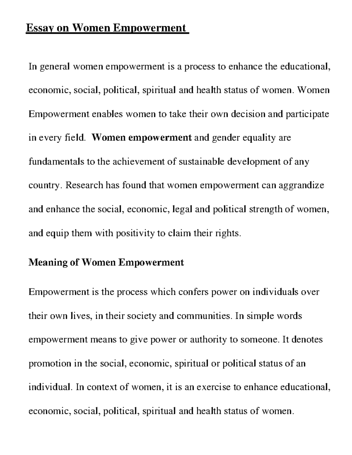 Essay on Women Empowerment: Key Issues and Government Initiatives - Studocu