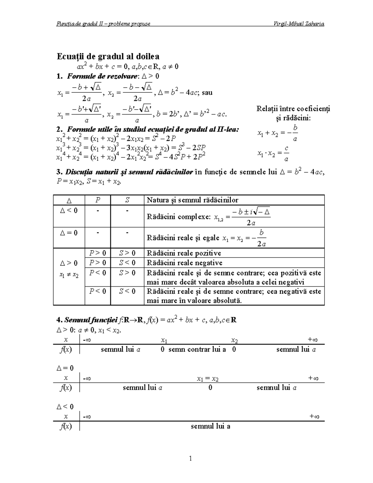 functia de gradul 2 - EcuaŃii de gradul al doilea ax 2 + bx + c = 0, a ...