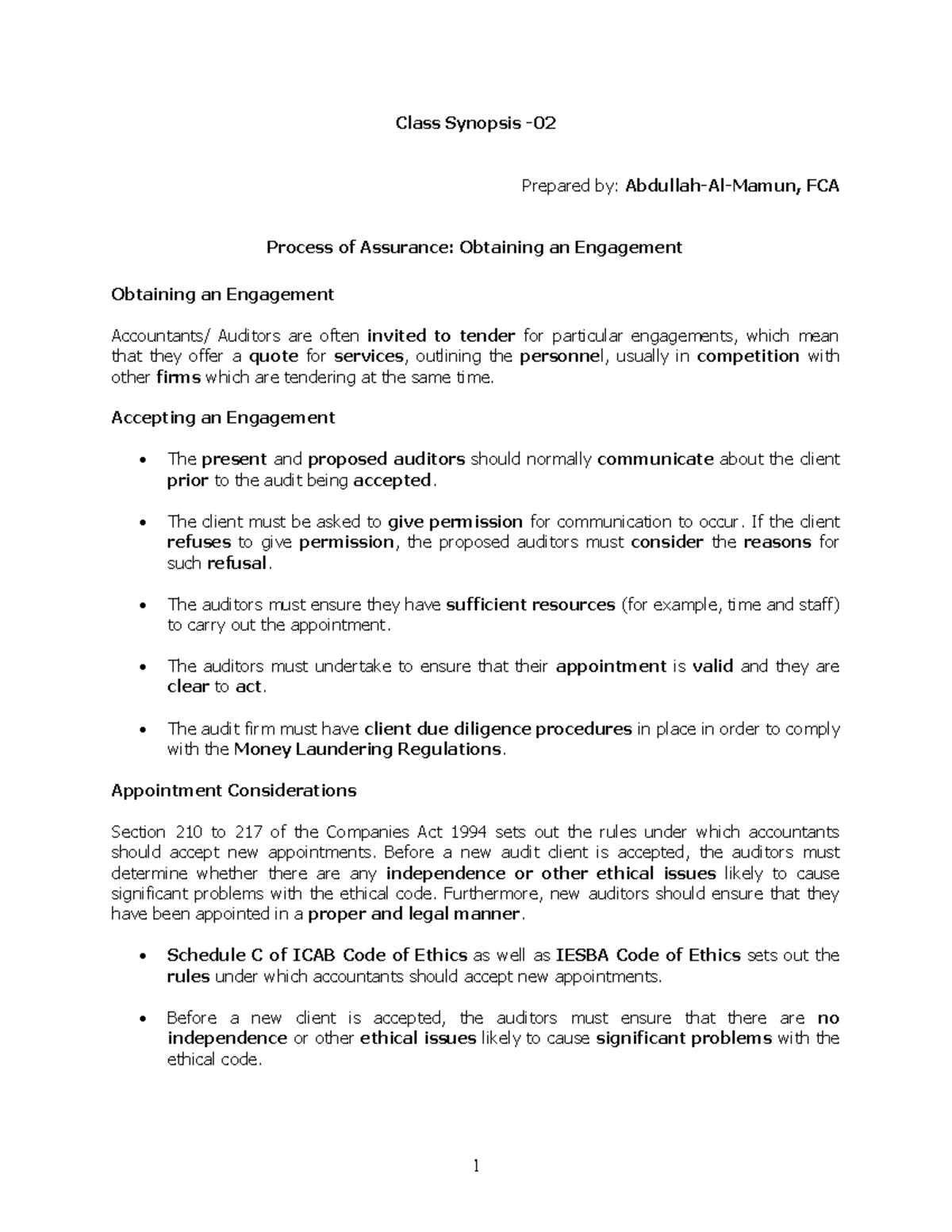 FCA Process of Assurance: Engagement Acceptance & Considerations - Studocu