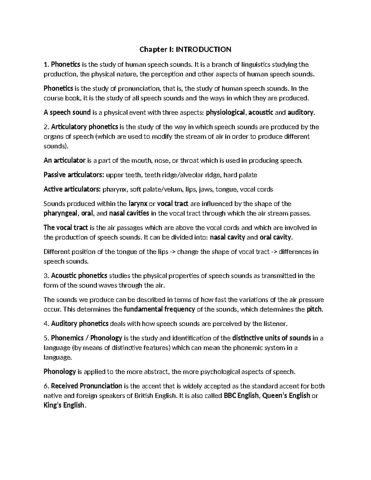 Phonetics and Phonology Overview: Chapter I to VII Notes - Studocu