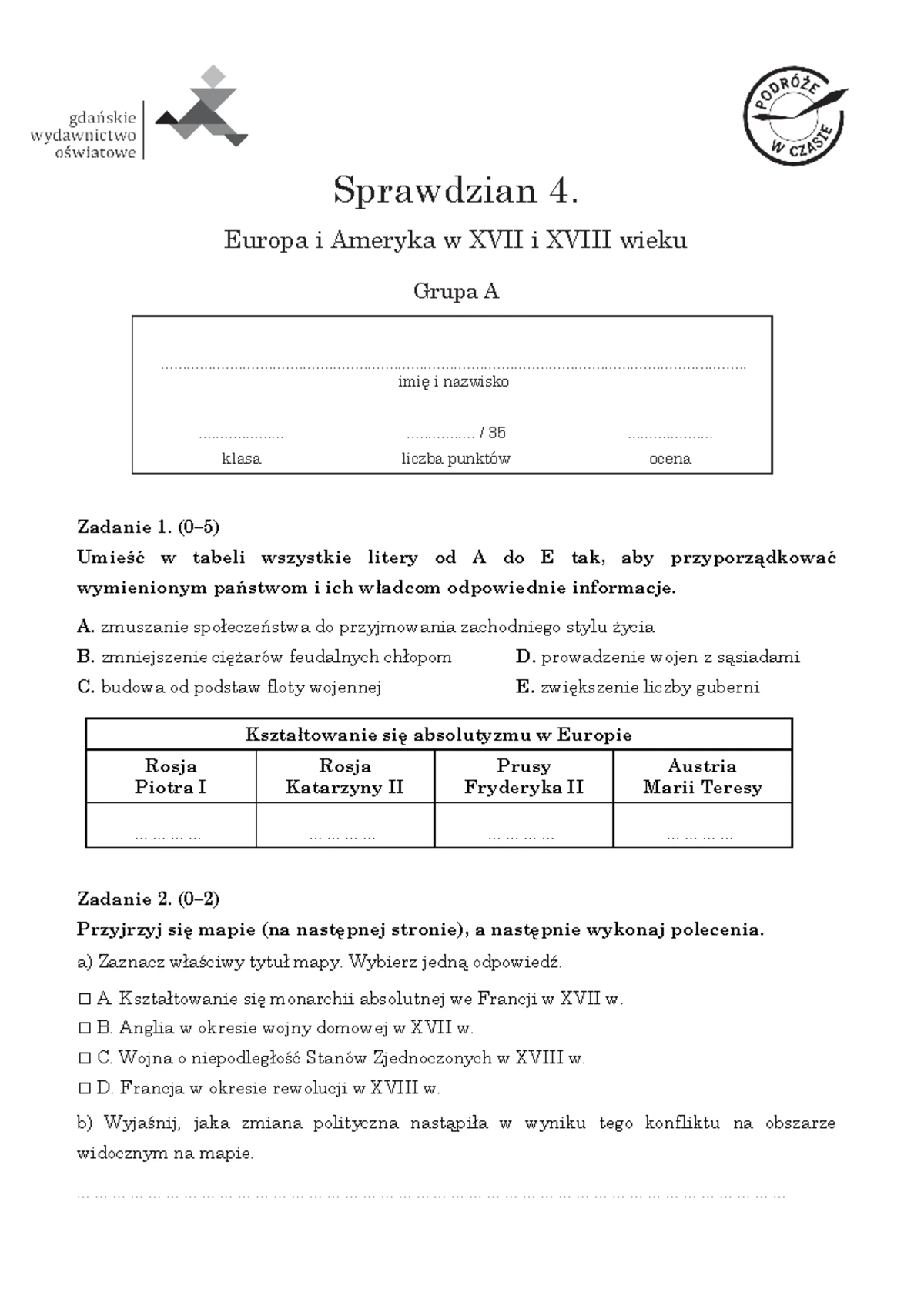 Sprawdzian 2 Polowa Xviii Wieku Historia 3 Gim www.studocu.com