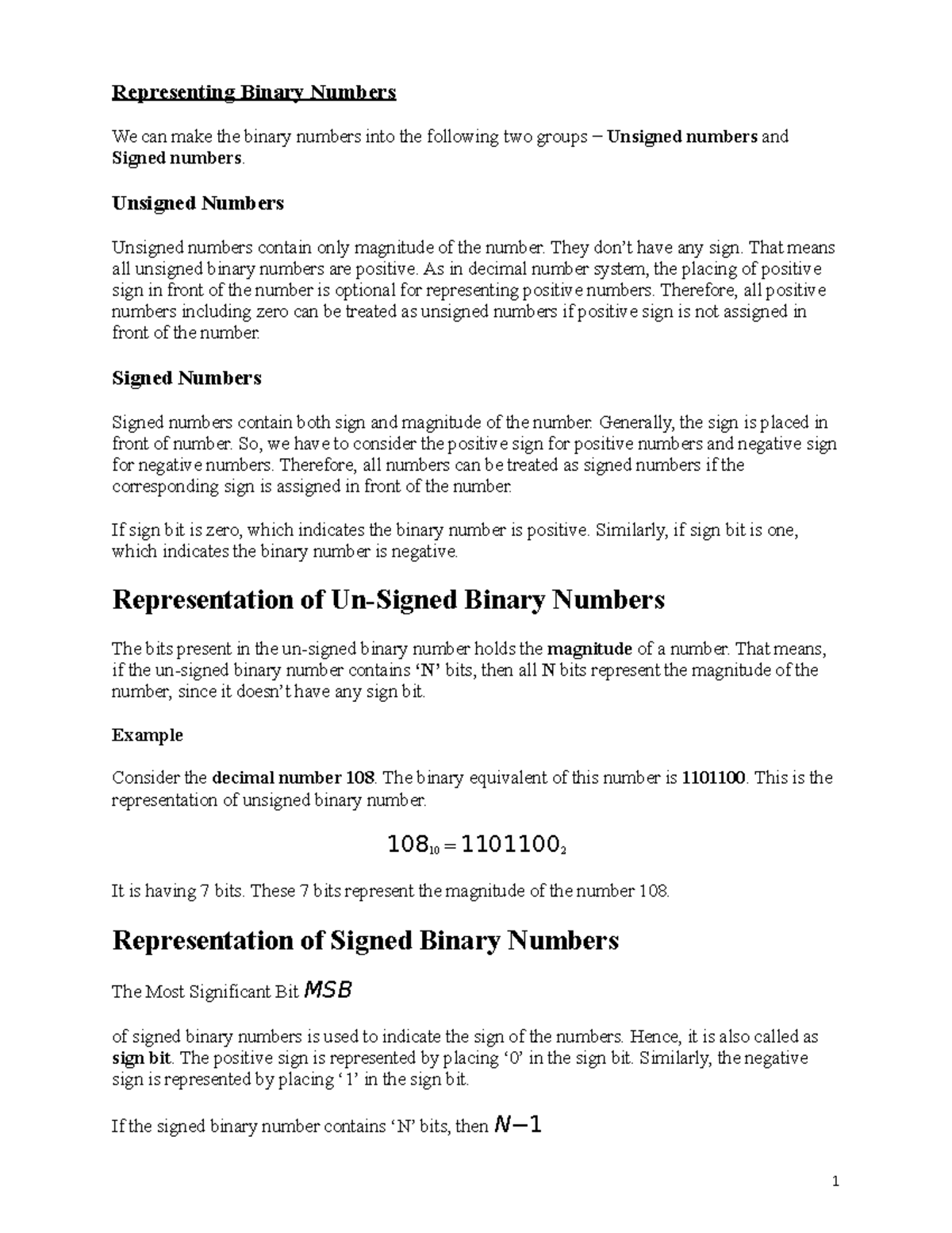 Binary Representation: Signed & Unsigned Numbers Explained - Studocu