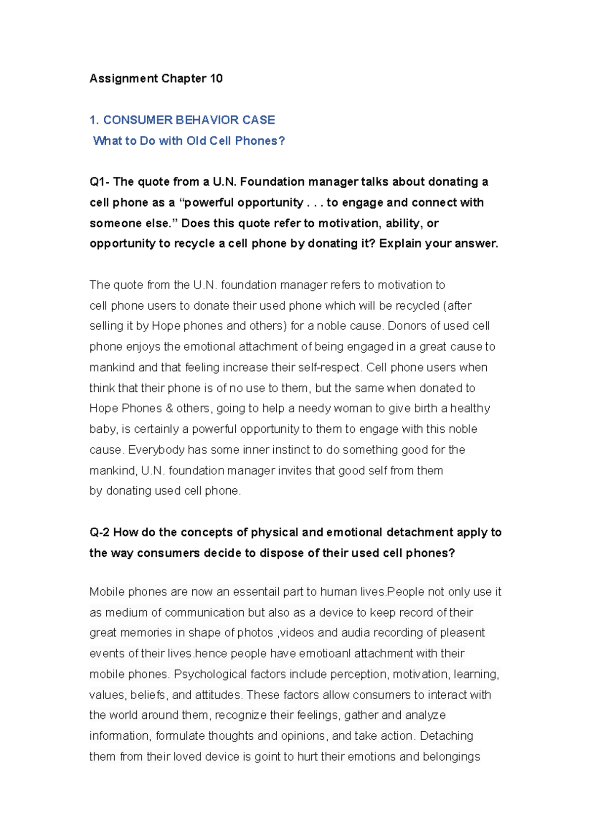 Assignment Chapter 10 - Consumer Behavior Case Study on Cell Phone ...