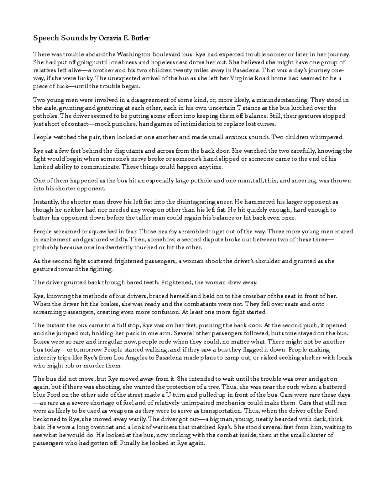 Speech Sounds (Short Story) - Analysis & Summary of Octavia E. Butler ...