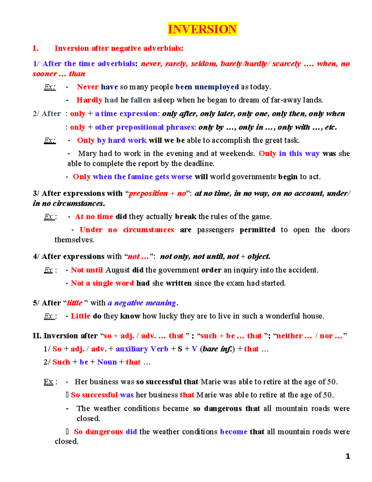 Inversion and Subjunctive: Key Concepts and Examples - Studocu