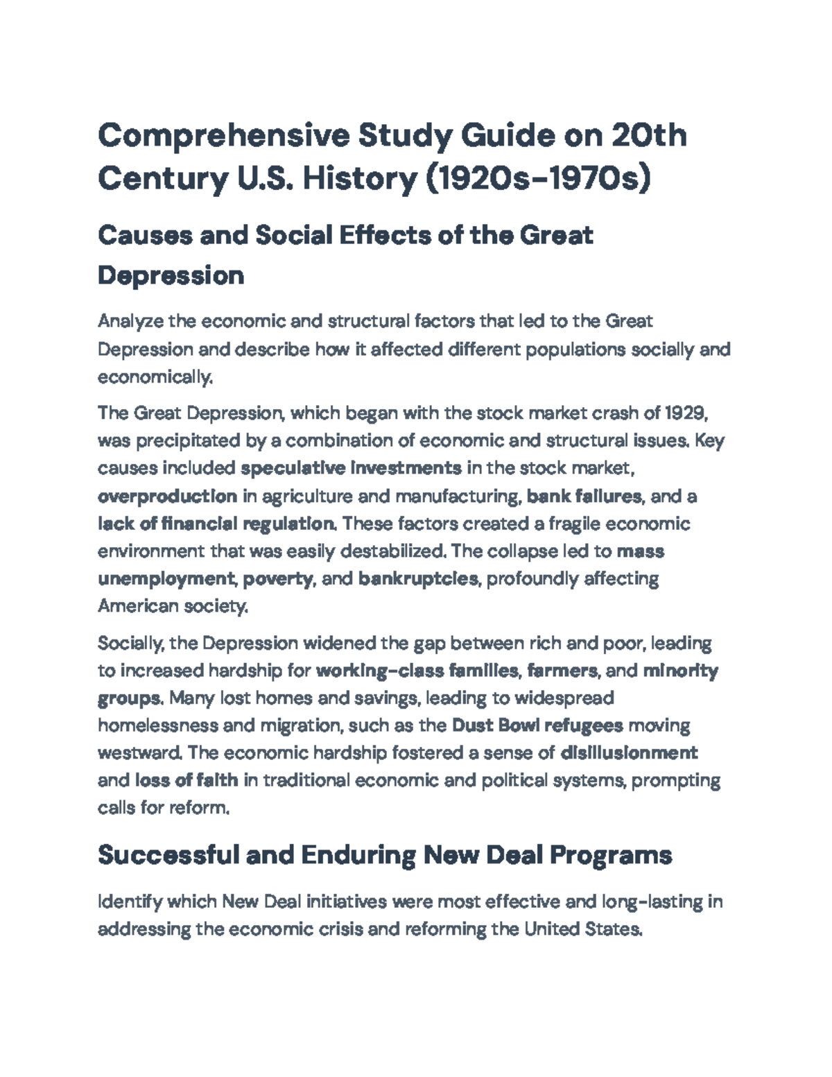 U.S. History Study Guide (1920s-1970s): Key Events & Social Changes ...