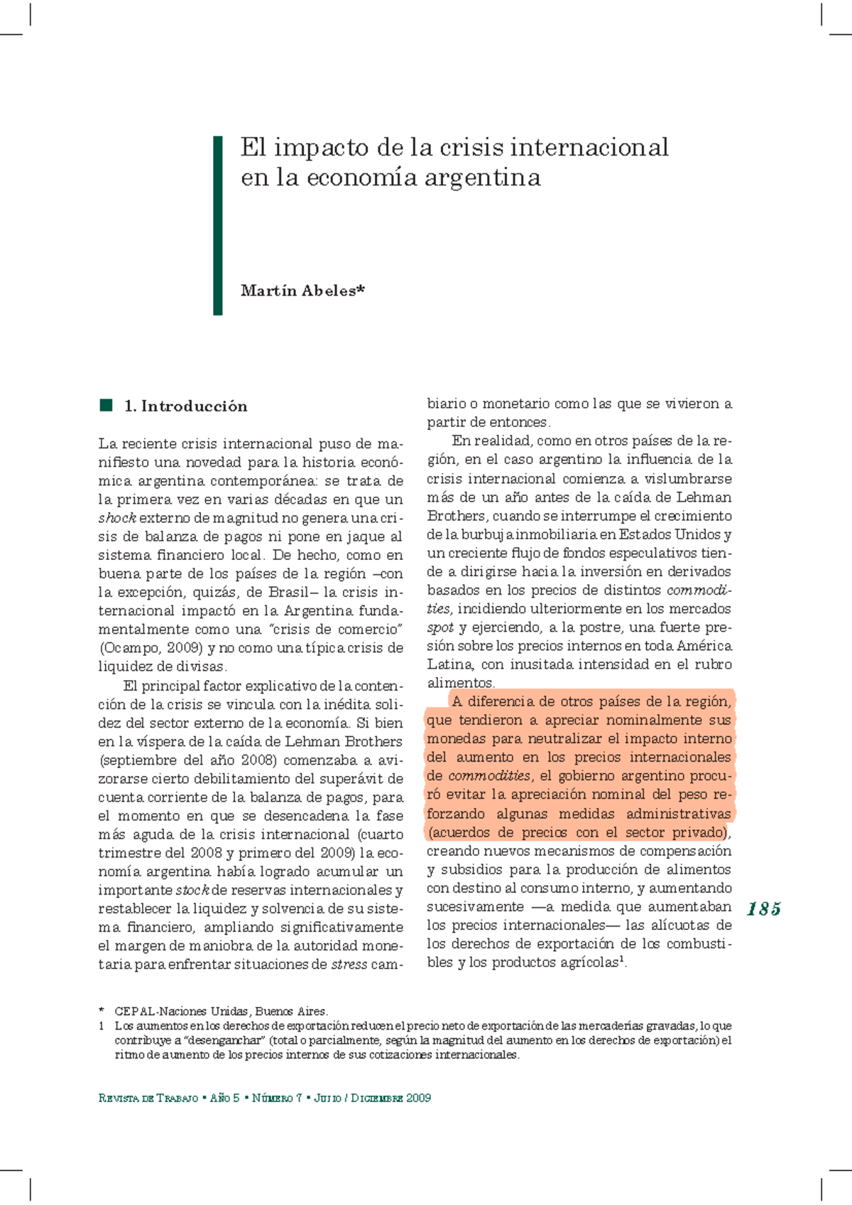 El impacto de la crisis internacional en la economía argentina ...
