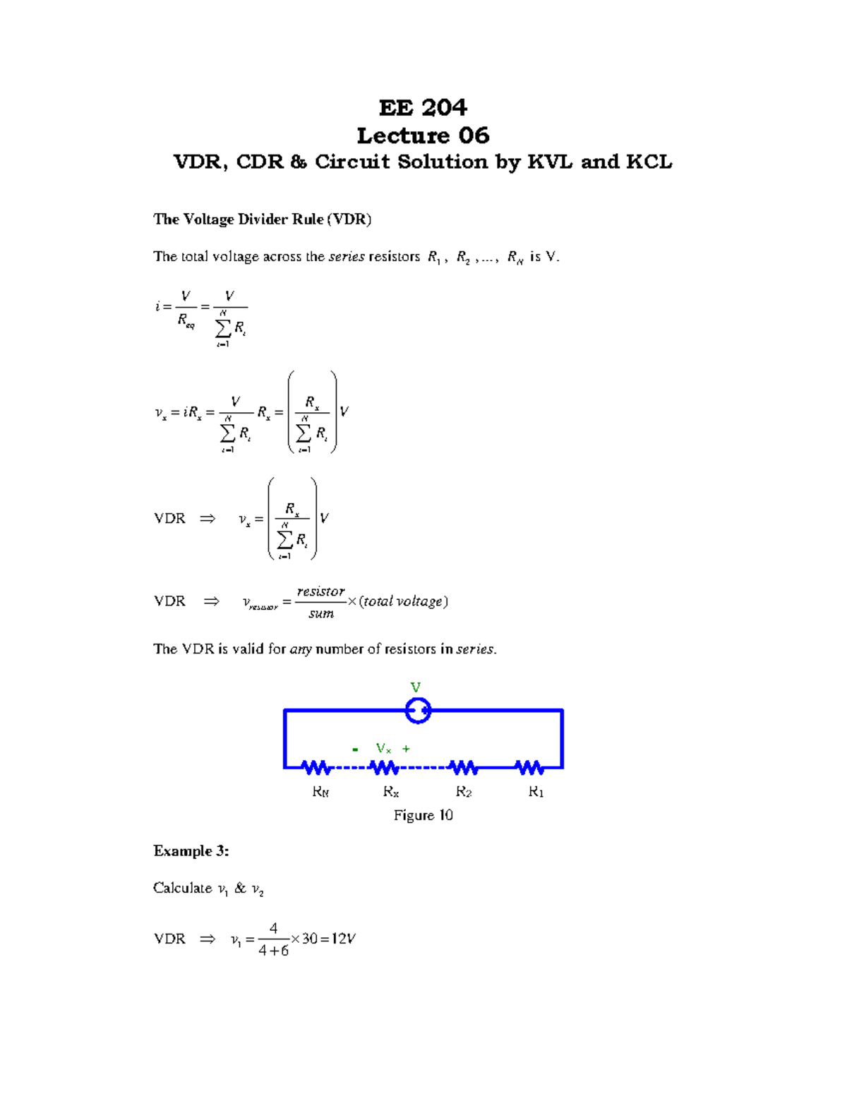 EE204 Lecture Notes: Lecture 06 on VDR, CDR & Circuit Analysis - Studocu