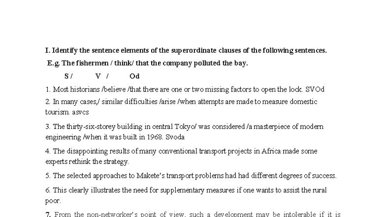 Sample Test 7 - Sentence Structure Analysis and Linguistic Elements ...
