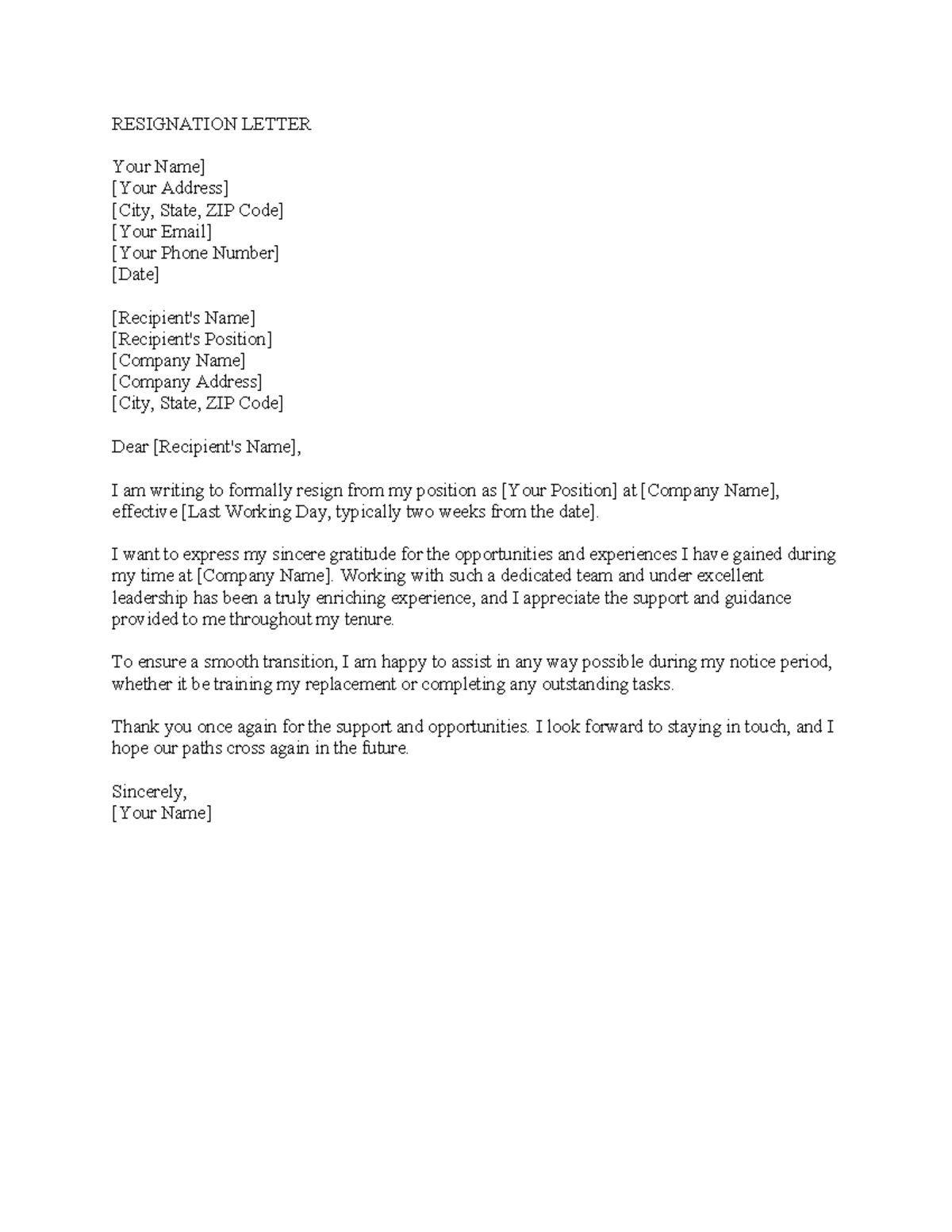 Resignation letter 3 - RESIGNATION LETTER Your Name] [Your Address ...