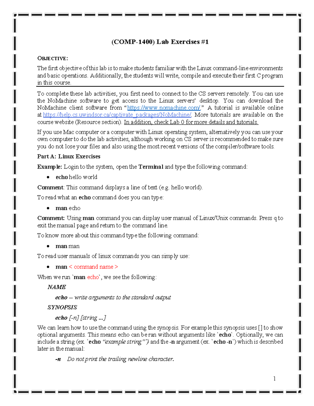 Lab 1 - Intro to Linux & C Programming Exercises for COMP1400 - Studocu