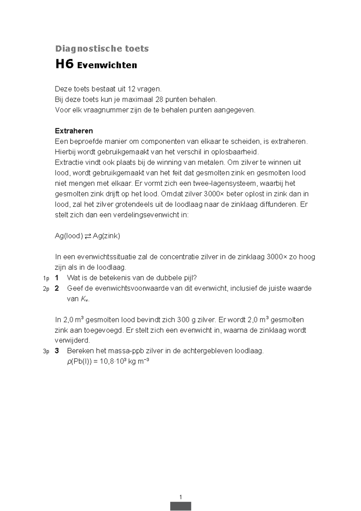 H06 Diagnostische Toets: Evenwichten en Extractieconcepten - Studeersnel