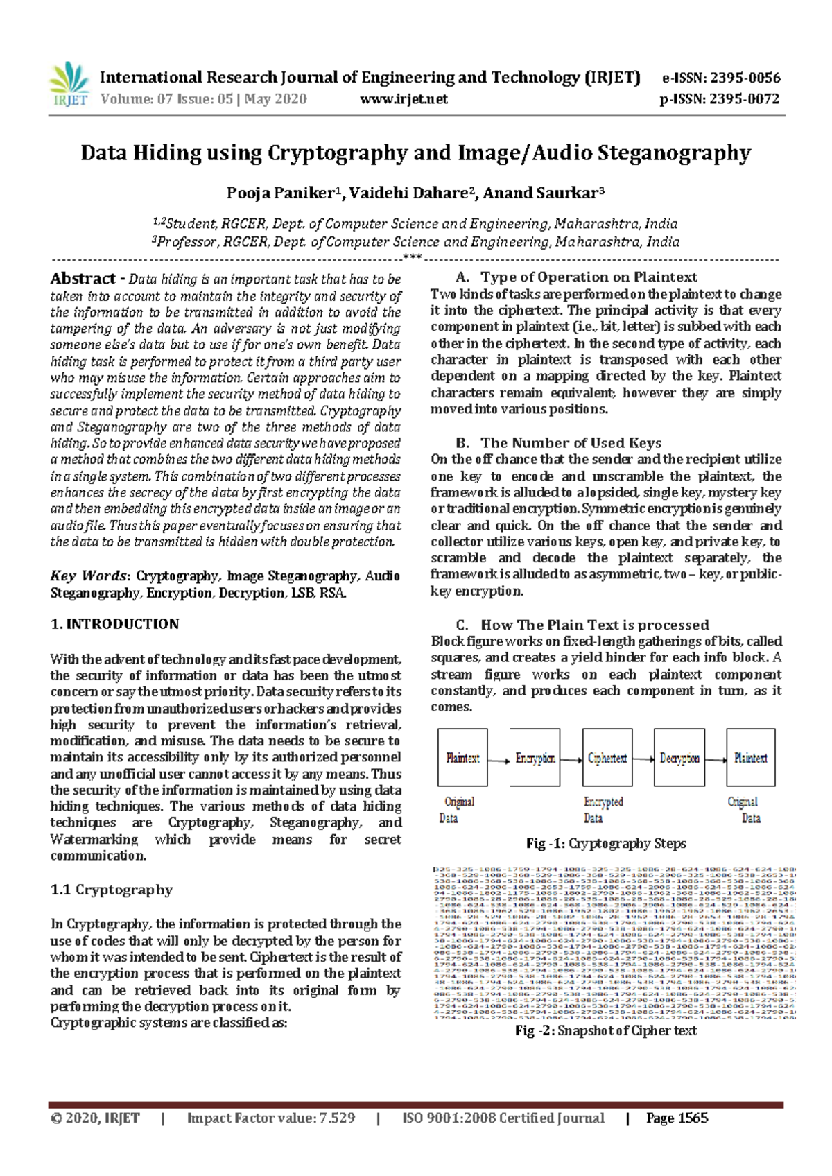 IRJET V7I5304: Data Hiding Techniques Using Cryptography ...