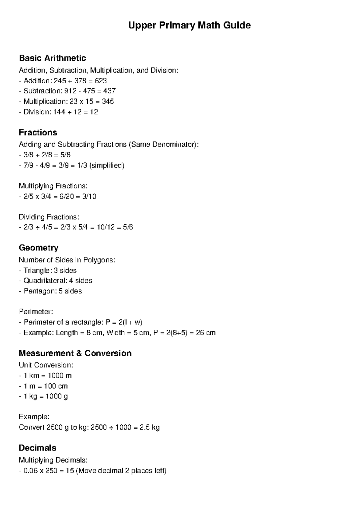 Upper Primary Math Guide - Upper Primary Math Guide Basic Arithmetic ...