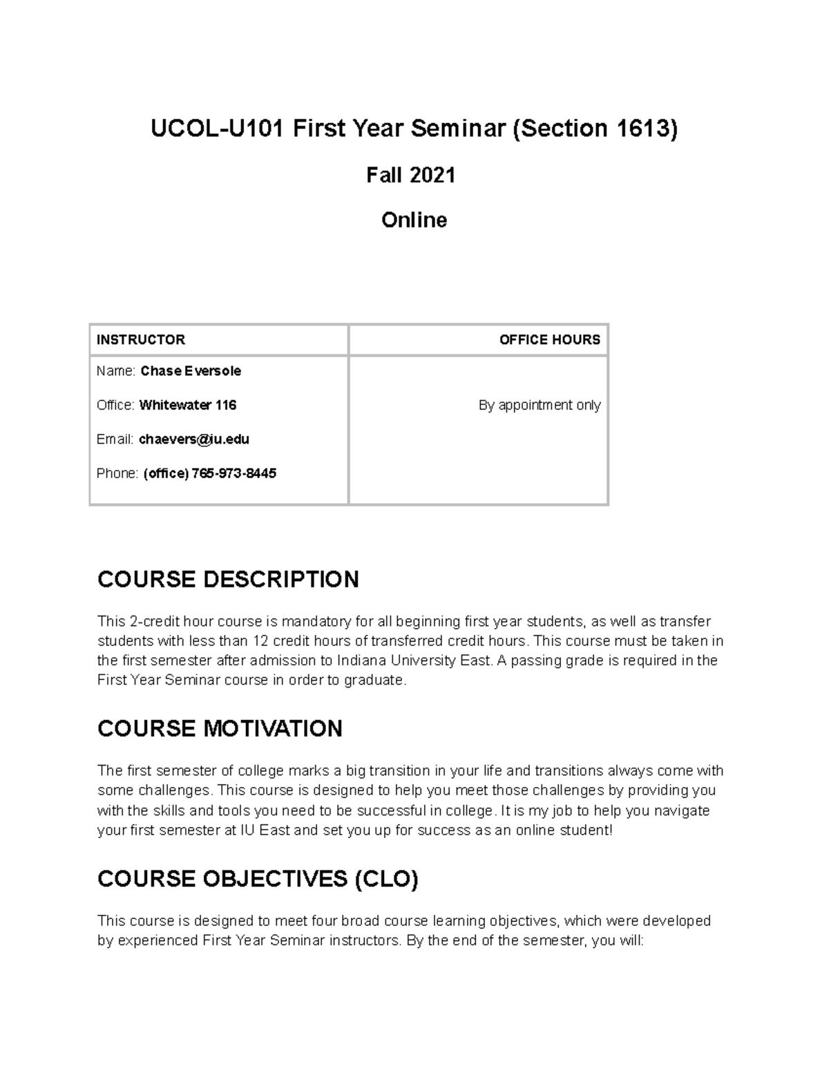 FYS-U101 FA21 Syllabus & Course Overview for Fall 2021 - Studocu