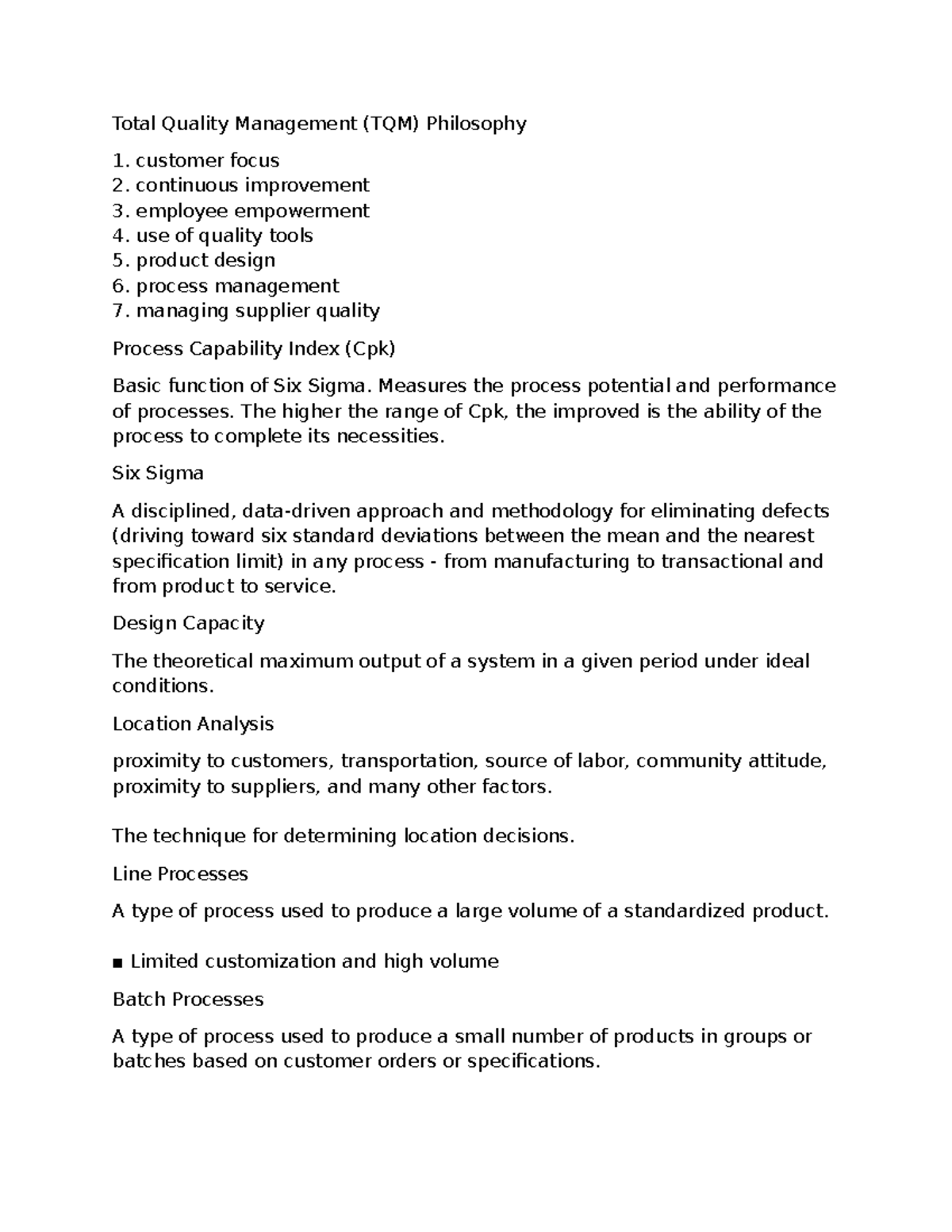C215 Total Quality Management (TQM) Key Concepts and Tools - Studocu