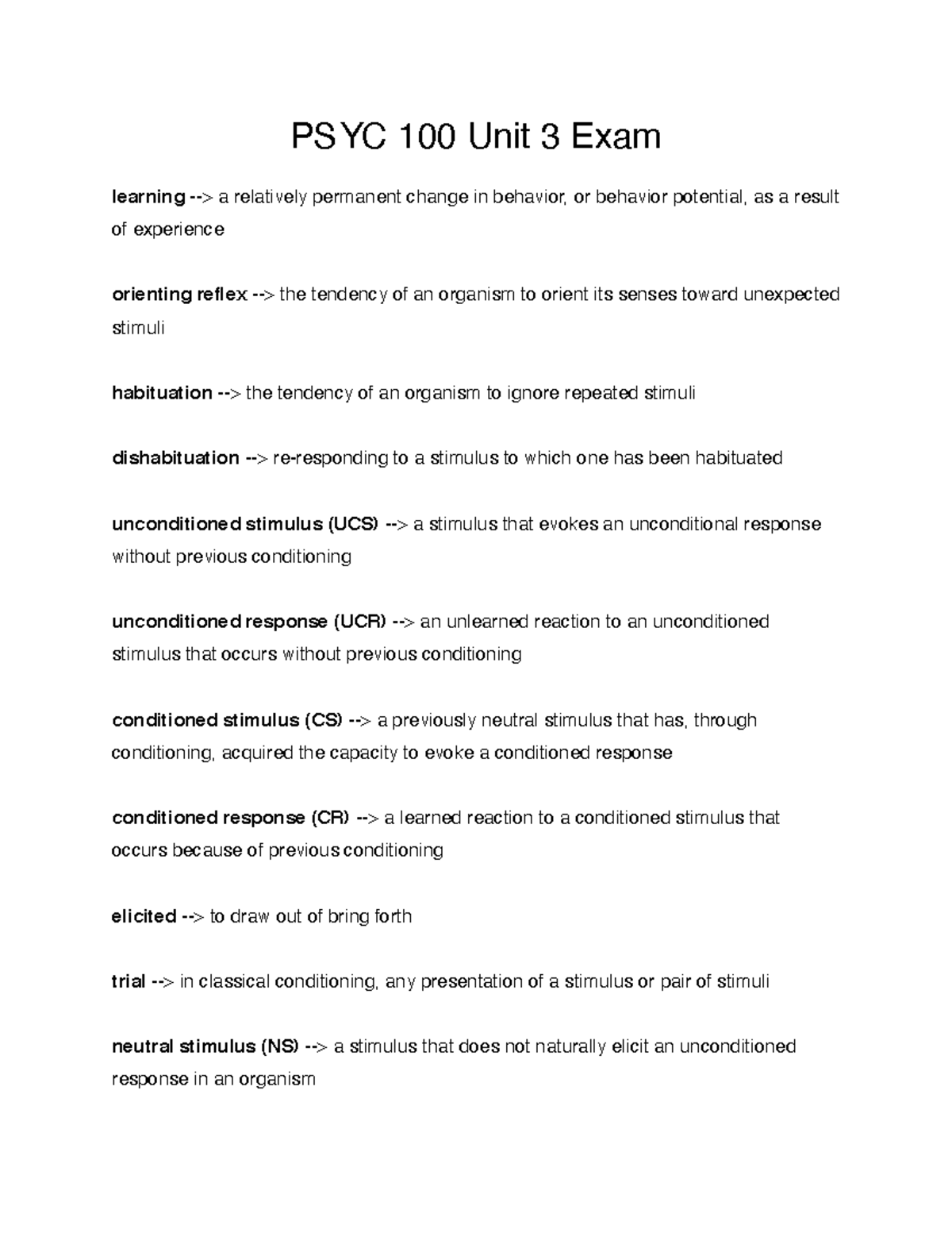 PSYC 100 Unit 3 Exam Notes - PSYC 100 Unit 3 Exam learning -> a ...