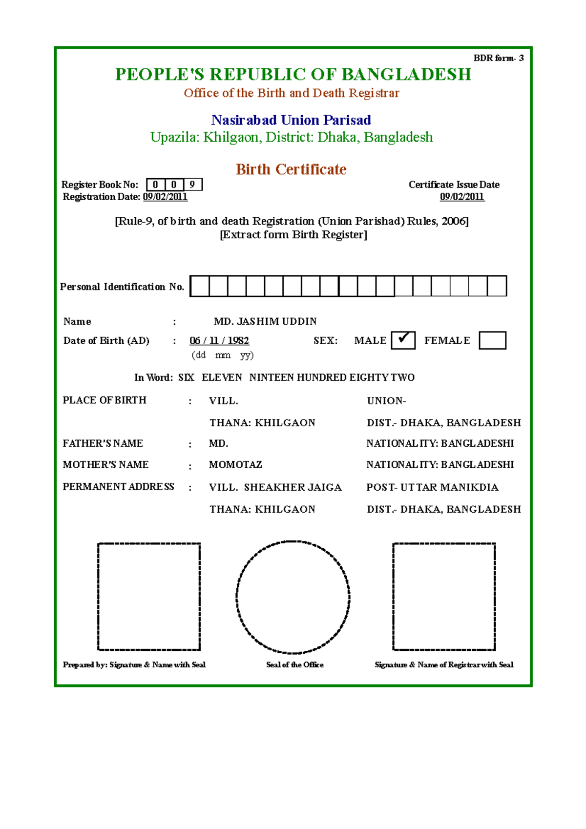 Bangladesh Birth Certificates and Unmarried Certificate Excerpts - Studocu