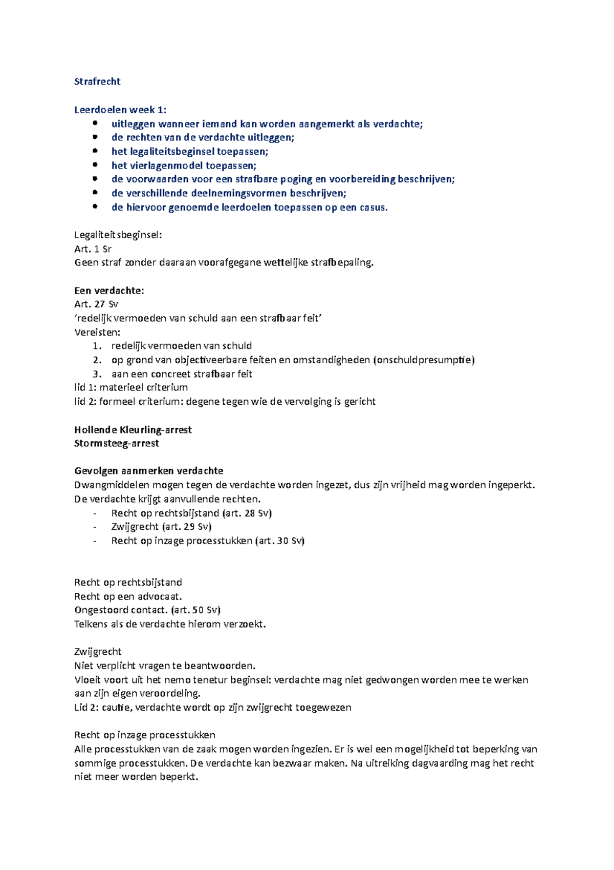 Strafrecht W1 - Leerdoelen En Concepten Uitgebreid Uitleggen - Studeersnel