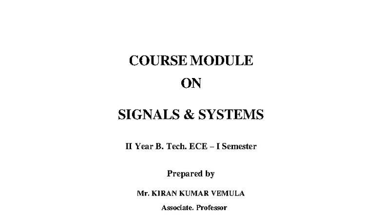 Signals and Systems II - B.Tech ECE I Sem Course Module - Studocu