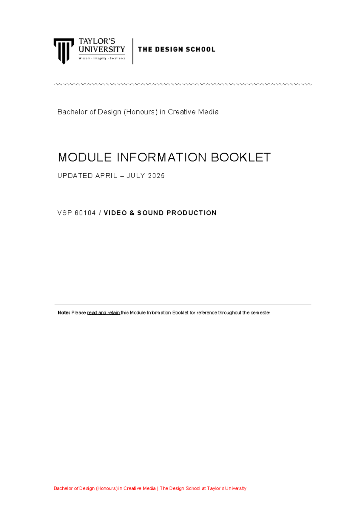 Vsp60104 video sound production module info booklet 2025 studocu