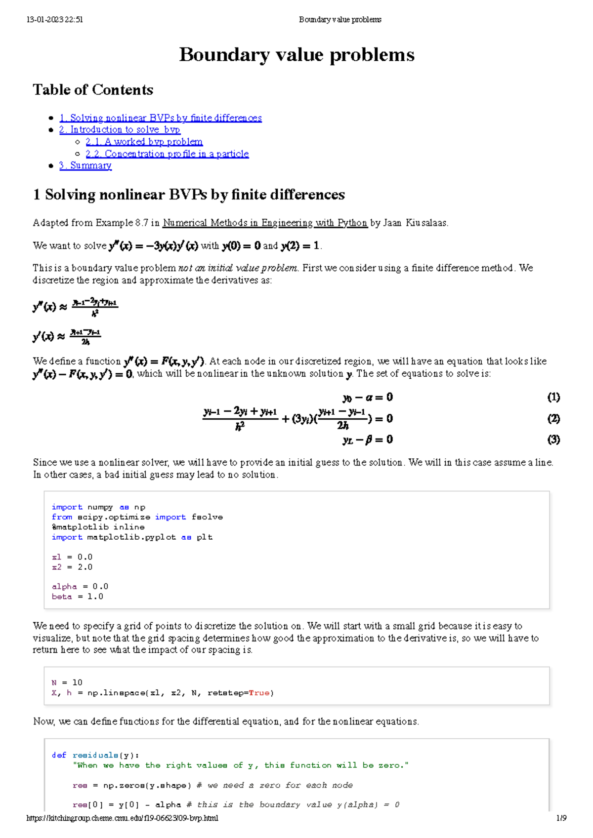 Boundary Value Problems in Numerical Methods: Finite Differences ...