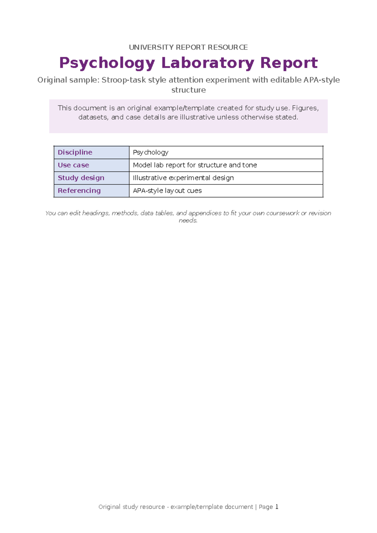 Psychology Lab Report Example (PSY 102): Stroop Paradigm Study - Studocu
