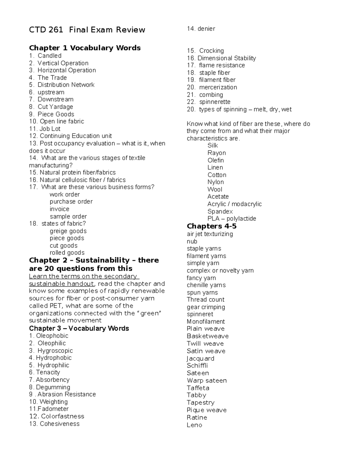 CTD 261 Final Exam Review: Key Vocabulary and Concepts - Studocu