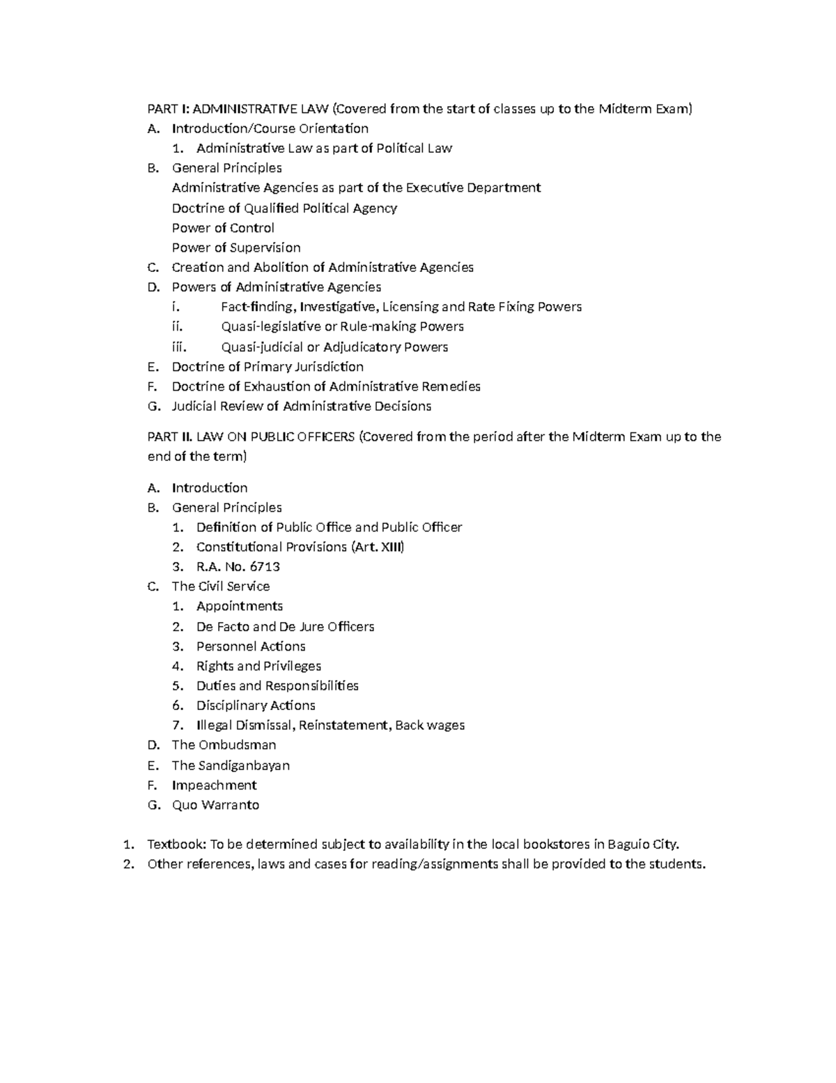 Course Outline: Admin Law & Public Officers (Atty. Ngolob) - Studocu