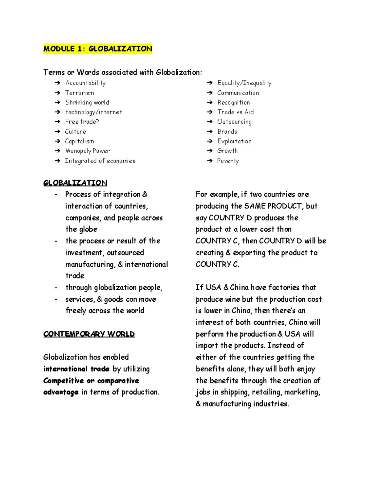 C Onwrld Reviewer - For Midterm Notes - MODULE 1: GLOBALIZATION Terms ...