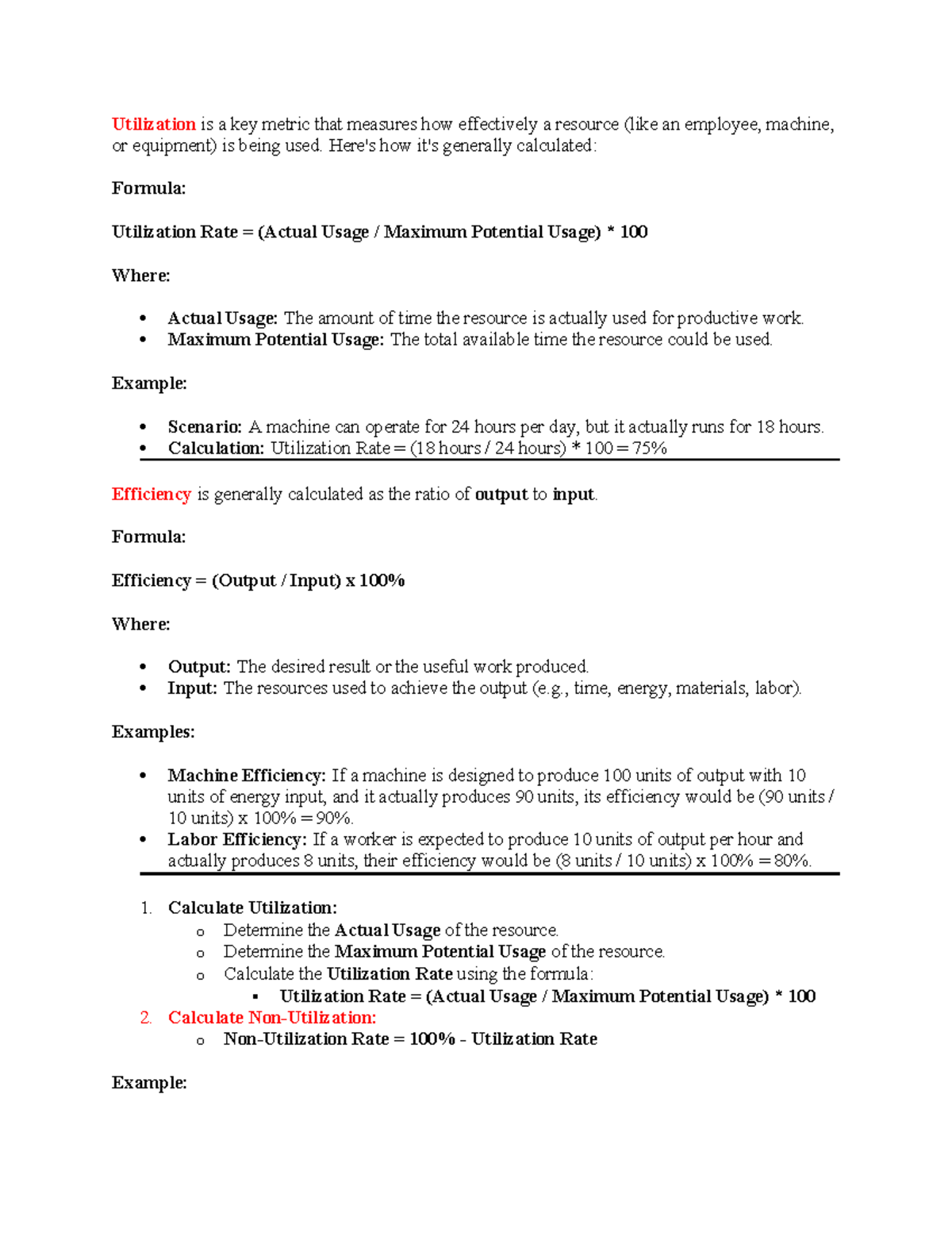 Calculations - General notes - Utilization is a key metric that ...
