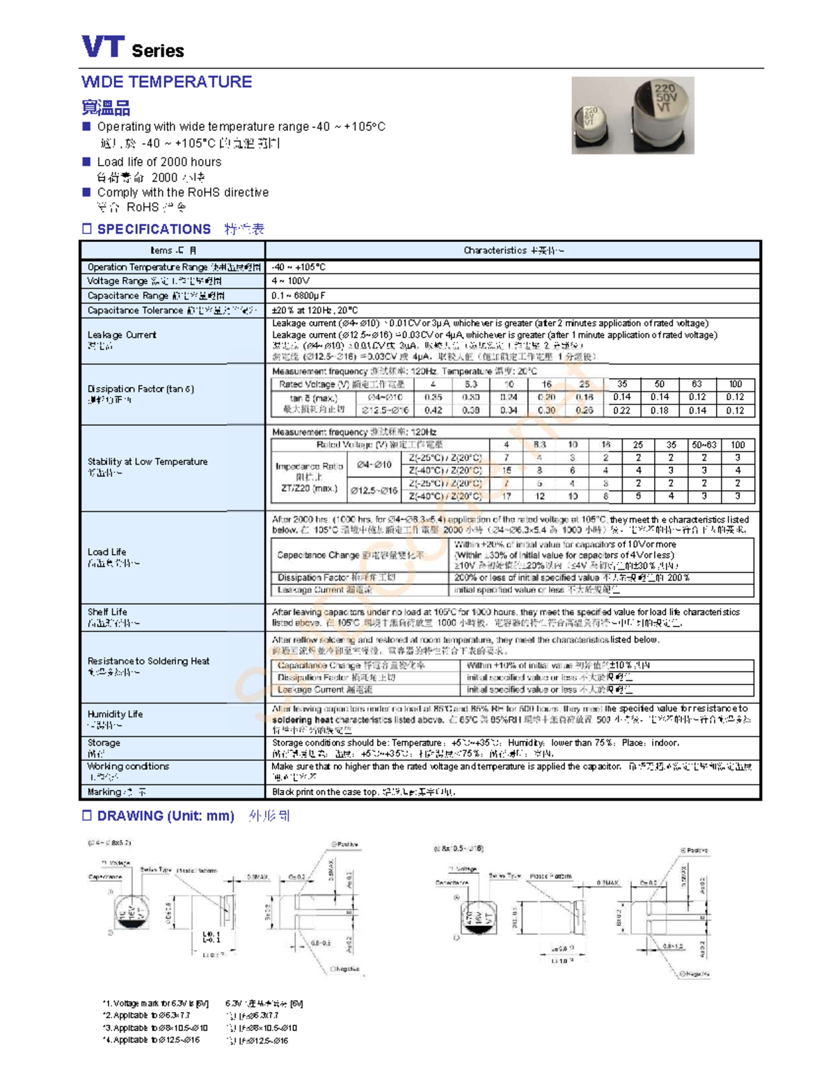 VT Series Wide Temperature Range Capacitors Specifications and ...
