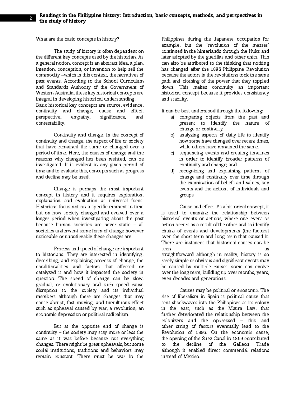 RPH 2 - Key Concepts in the Study of History: Continuity and Change ...