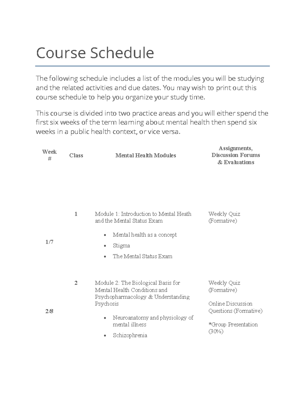 06 course-schedule - Course schedule BSNC 4000 - Course Schedule The ...