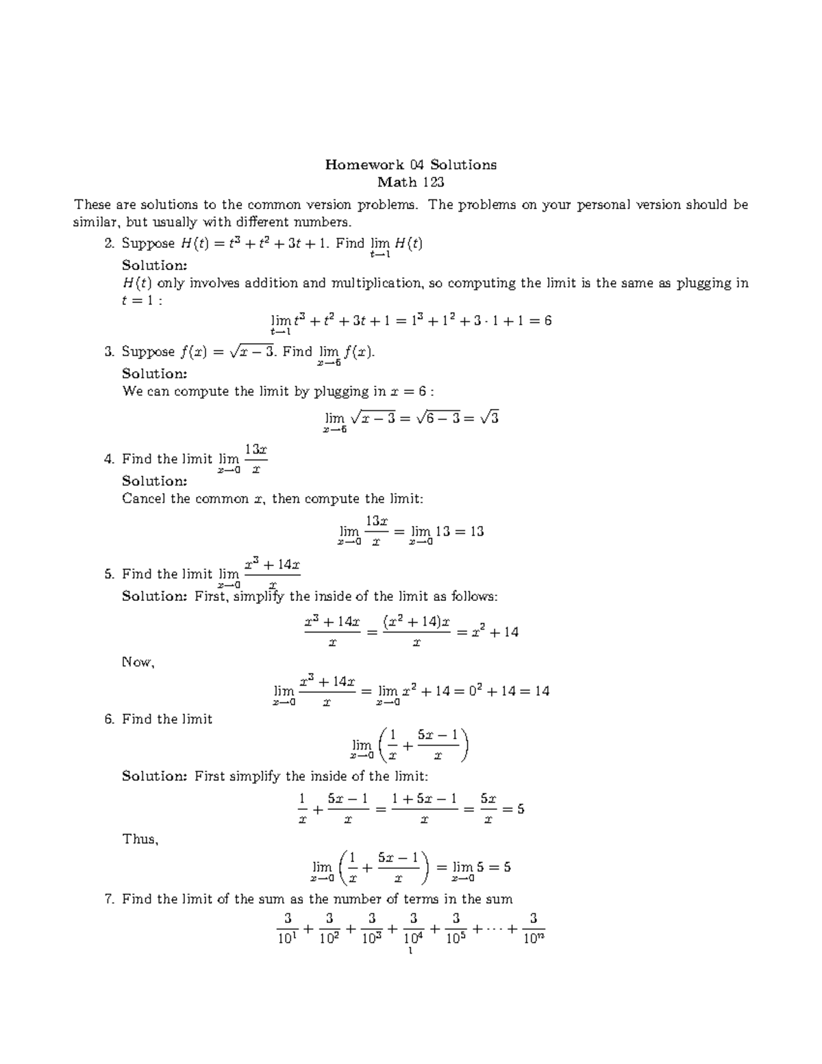 HW04 - Math 123 Homework Solutions with Limit Problems - Studocu