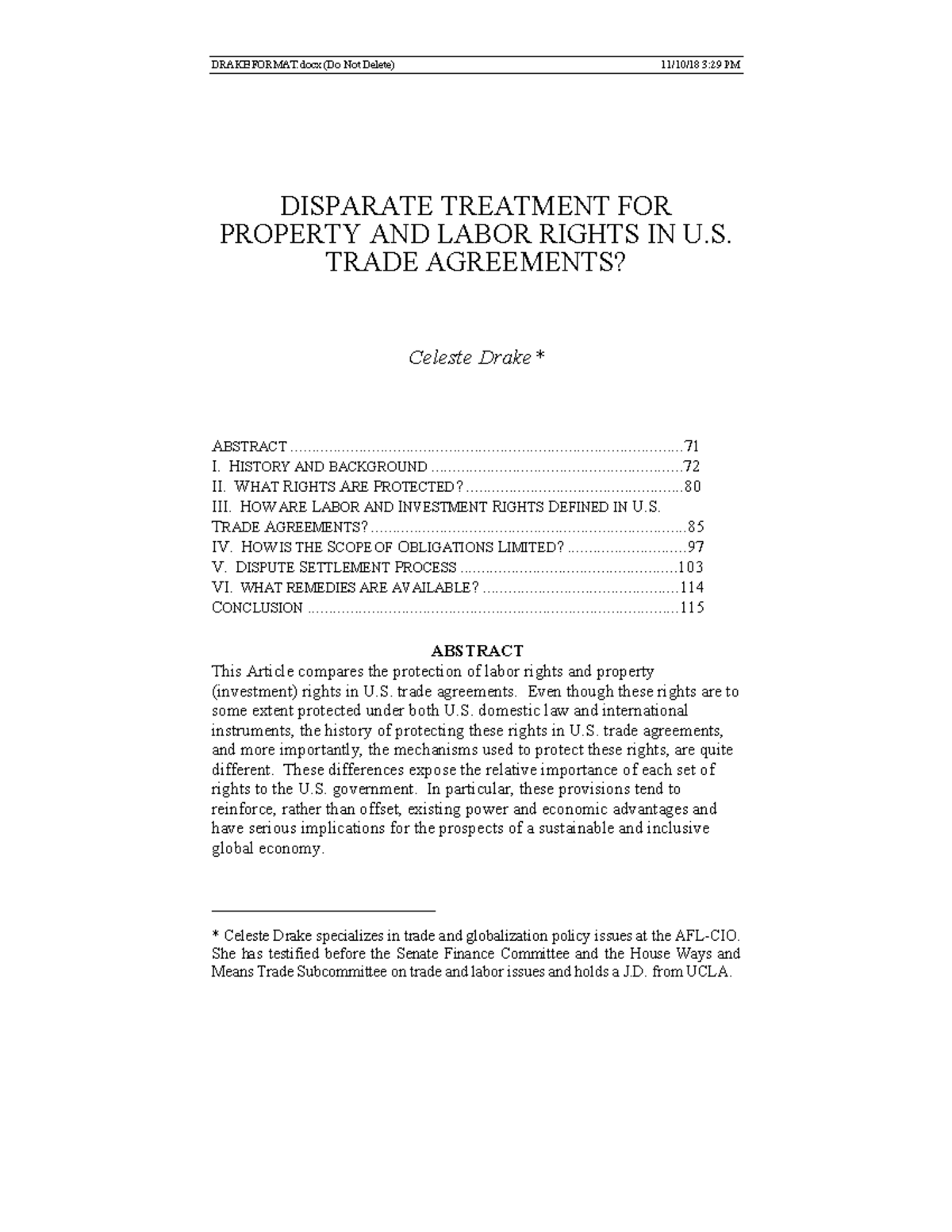 Disparate Treatment of Labor and Property Rights in U.S. Trade ...
